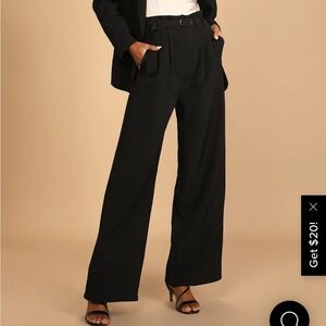 Lulu's High Waisted Black Belt Wide Leg Pants
